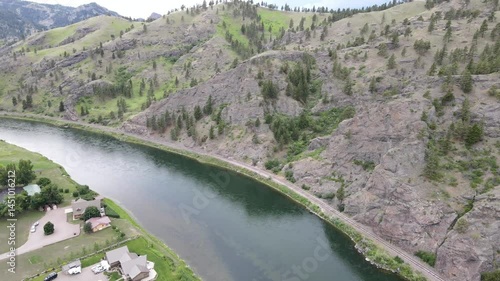 Wallpaper Mural Drone Aerial camera flying along Montana in the Summer, Country Road Wilderness Torontodigital.ca