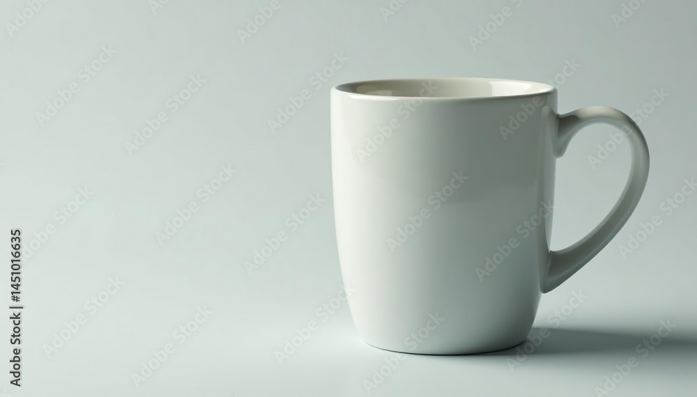 Fototapeta premium Large ceramic mug, slightly shadowed, clean lines, white, studio, vessel