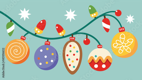 Brightly colored holiday ornaments and lights create a lively festive atmosphere perfect for winter celebrations and joyful gatherings during the holiday season