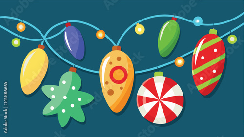 Brightly colored holiday ornaments and lights create a lively festive atmosphere perfect for winter celebrations and joyful gatherings during the holiday season