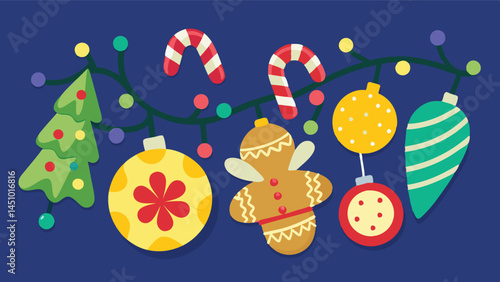 Brightly colored holiday ornaments and lights create a lively festive atmosphere perfect for winter celebrations and joyful gatherings during the holiday season