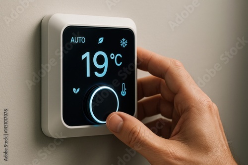 Hand adjusting smart thermostat in auto mode