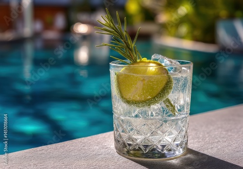 Refreshing cocktail with lime by the pool.