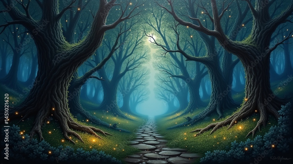 Obraz premium Luminescent Path: Discovering the Hidden Magic of the Forest