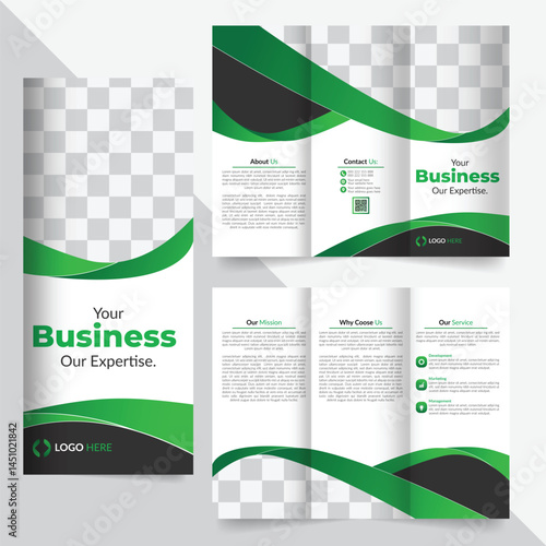 Corporate business editable trifold brochure template. Creative and professional tri-fold brochure vector design for corporate business. minimalist promotion tri fold catalog layout design