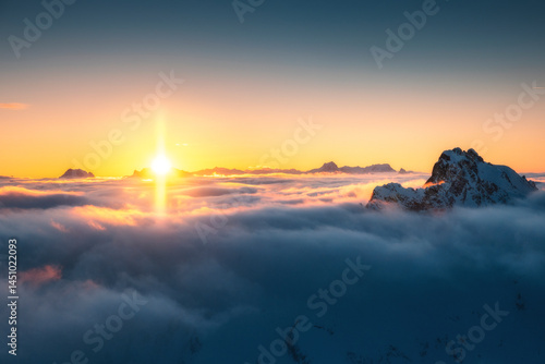Obraz na plátně Golden Sea of Clouds over the Alps