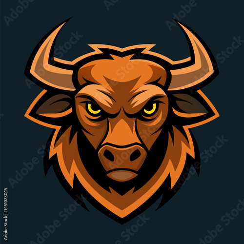 Steely Gaze of the Bull: A fierce, meticulously crafted illustration showcasing the powerful visage of a bull, exuding strength and determination with a penetrating stare.