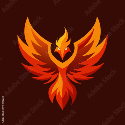Fiery Phoenix Logo: A majestic phoenix, ablaze in fiery orange and red hues, spreads its wings majestically. This powerful logo design symbolizes rebirth, strength, and resilience.