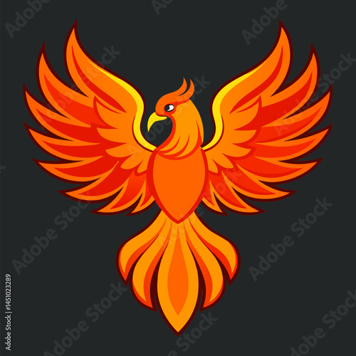 Mythical Phoenix's Fiery Ascent: An awe-inspiring graphic of a mythical phoenix, a symbol of rebirth and transformation, with outstretched wings ablaze in vibrant shades of red, orange.