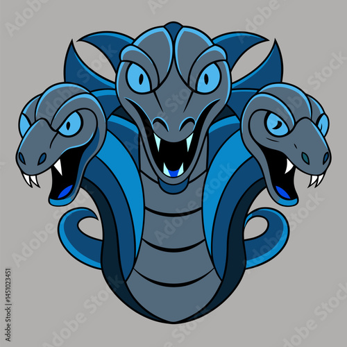 Mystical Hydra: An illustration of a formidable three-headed hydra serpent, exuding an aura of myth, power, and ancient legend.