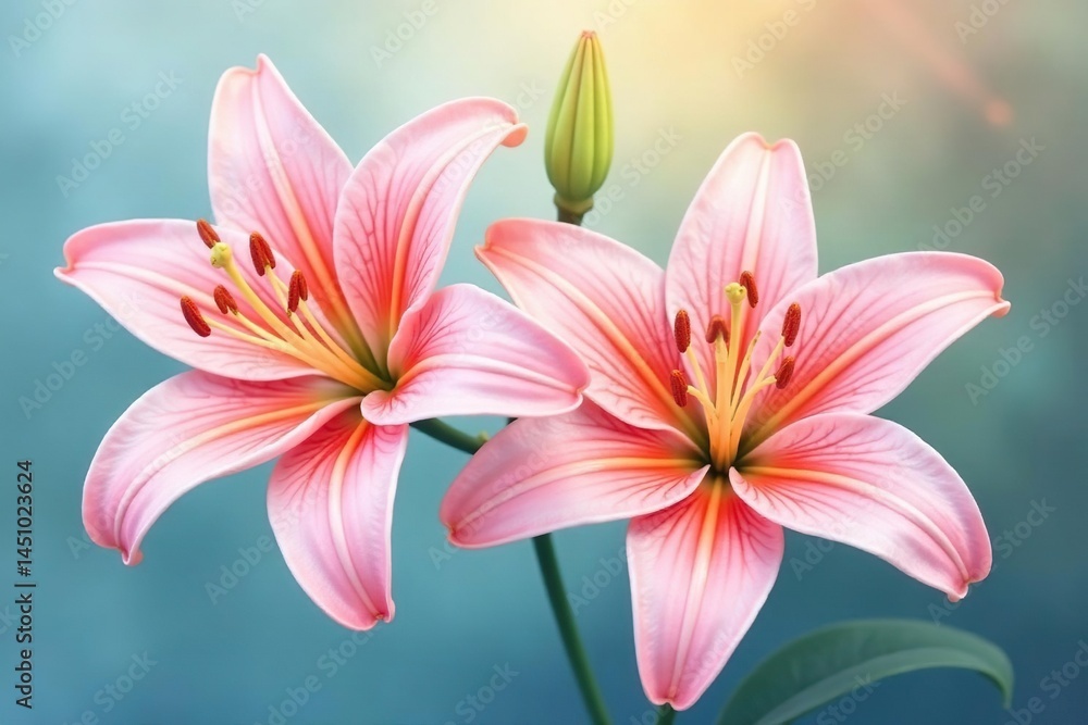 Delicate watercolor lilies, soft pastel shades, overlapping blooms , floral, repeat Delicate watercolor lilies, soft pastel shades, overlapping blooms , floral, repeat