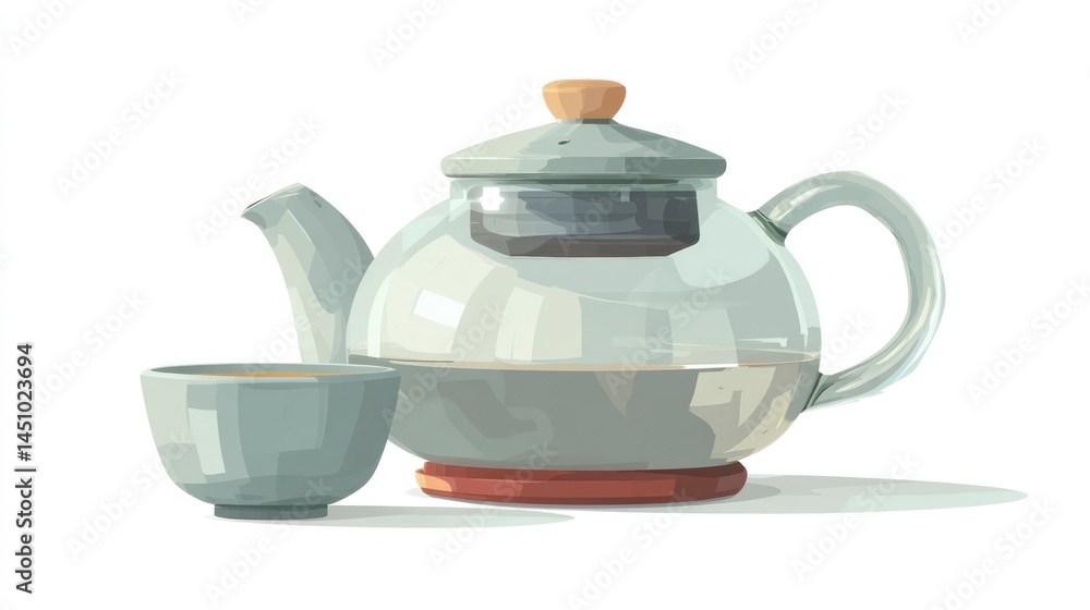 Elegant Glass Teapot and Cup Set for Tea Lovers Featuring a Transparent Design with Wooden Lid Elegant Glass Teapot and Cup Set for Tea Lovers Featuring a Transparent Design with Wooden Lid