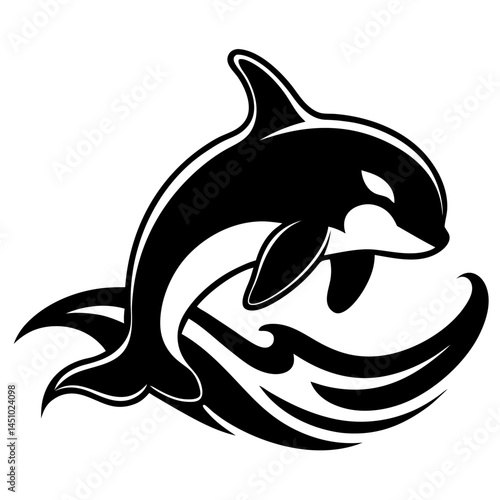 Killer Whale in Action: An elegant killer whale breaches the surface of the sea, captured in an illustration, showing the majestic beauty of marine life.