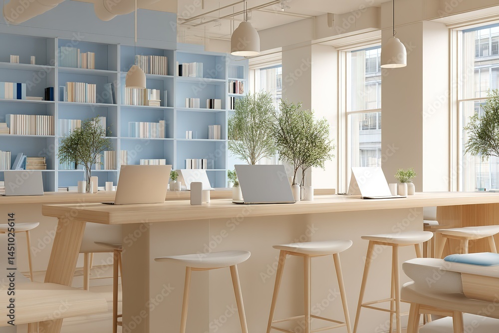 Modern co-working space with ample natural light and a minimalist design in the heart of the city
