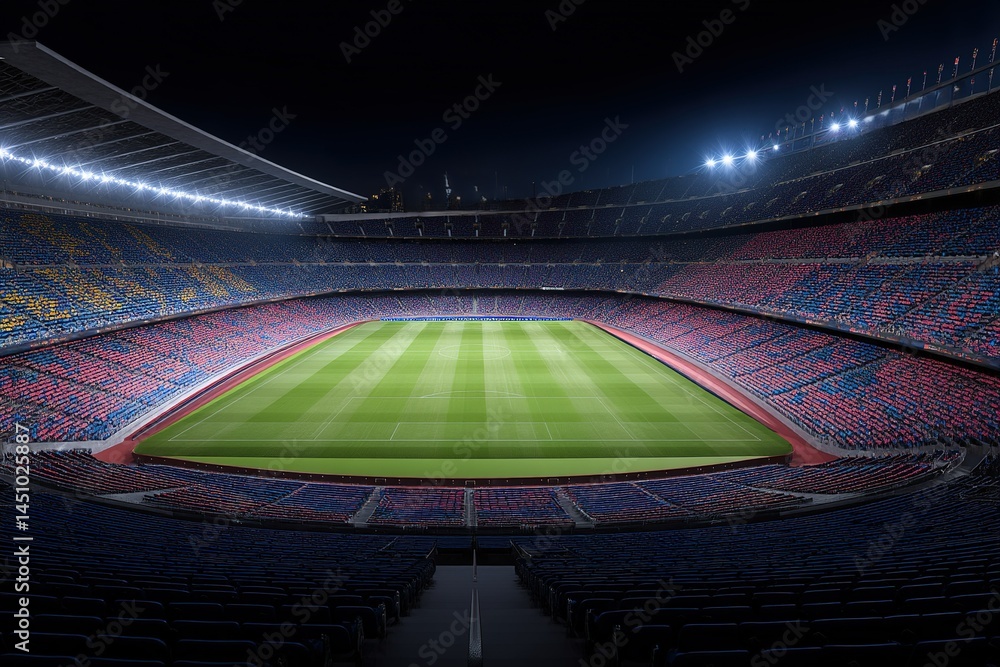 Stadium filled with cheering fans during an exciting football match at night