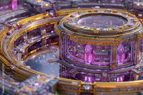 Obraz na płótnie Intricate futuristic structure with luminescent details in a vibrant digital landscape w salonie