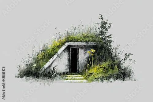 Obraz na płótnie Unique underground shelter with natural landscape integration showcases innovative architectural design w salonie