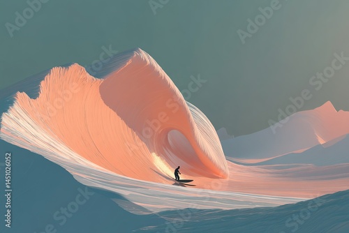 Obraz na płótnie Surfing on a surreal pink wave at a remote snowy location during winter in the early morning light w salonie