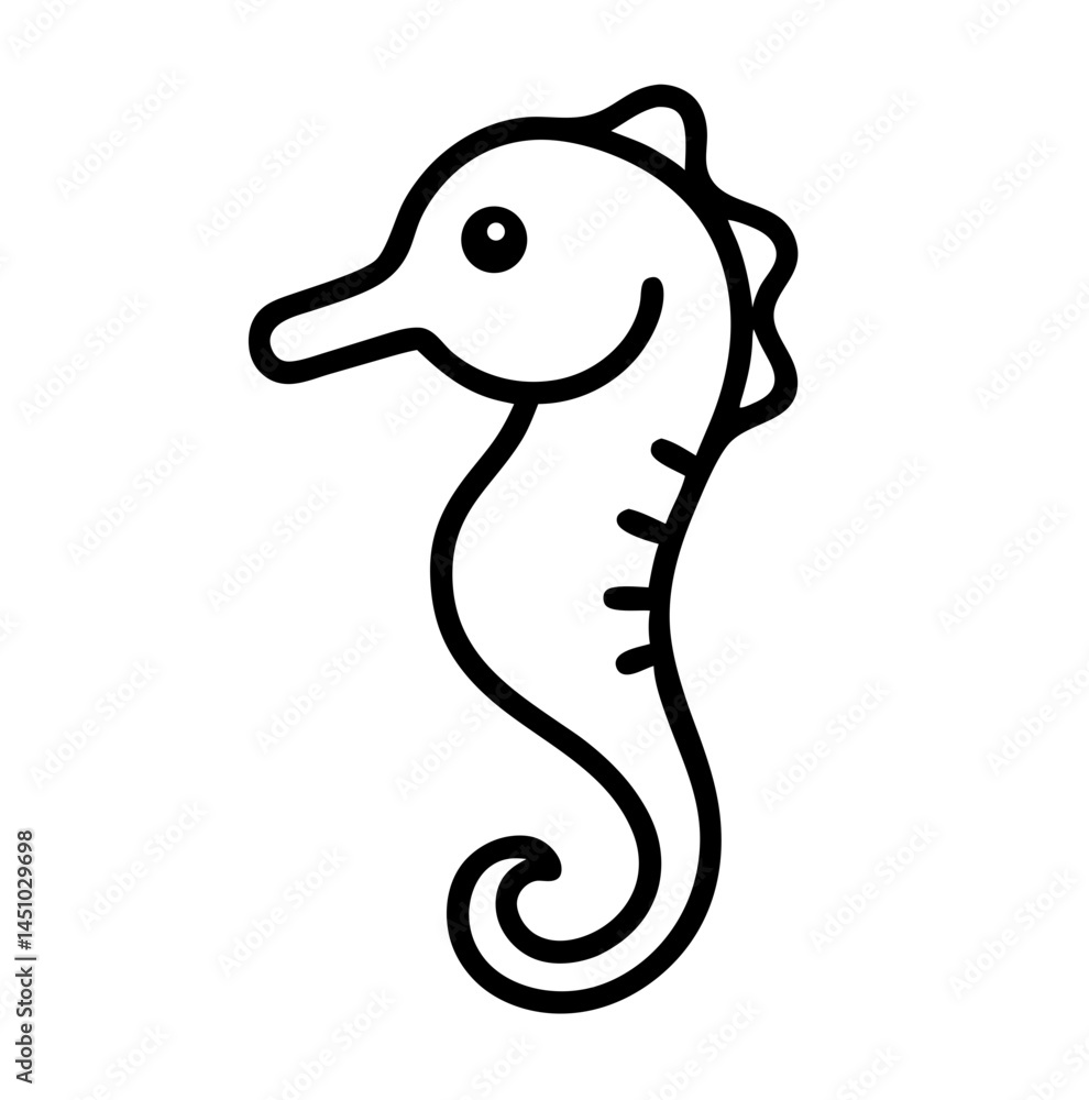 Fototapeta premium Cute seahorse illustration in simple line art style, icon, vector 