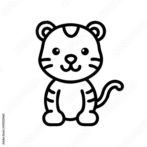 Cute cartoon tiger sitting , icon, vector