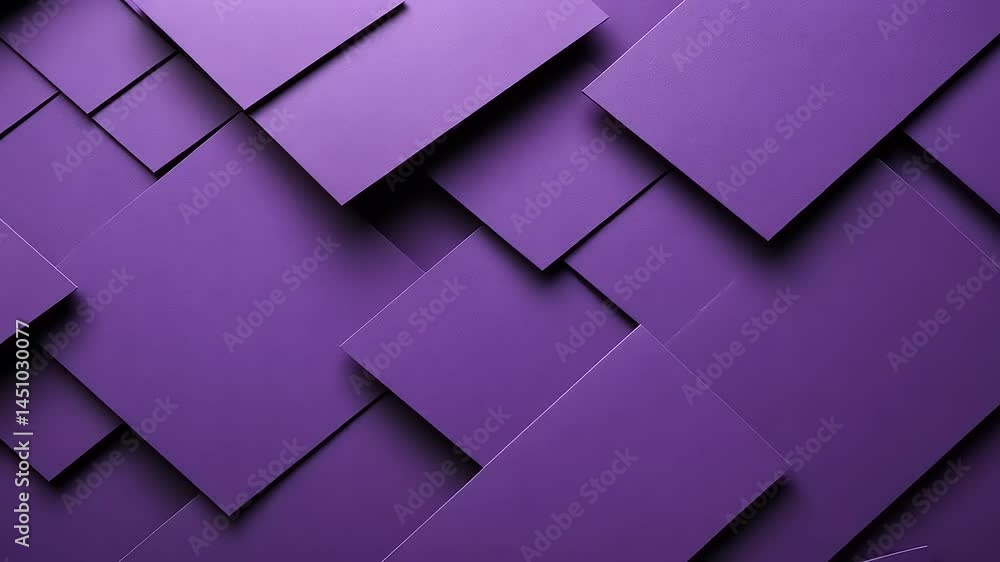 Overlapping purple squares create a 3D geometric pattern