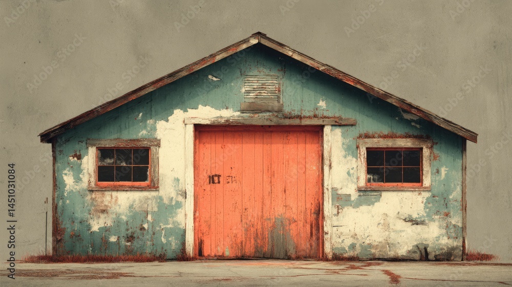 Rustic Old Weathered Shed with Orange Door and Teal Walls Rustic Old Weathered Shed with Orange Door and Teal Walls