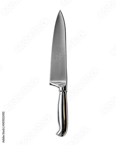 png transparent A sharp stainless steel kitchen knife on a plain background.