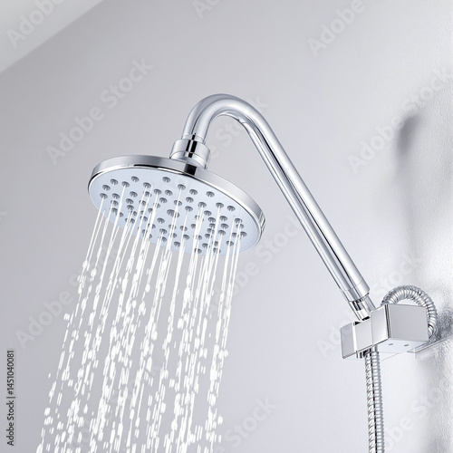 modern shower head with water spraying downward