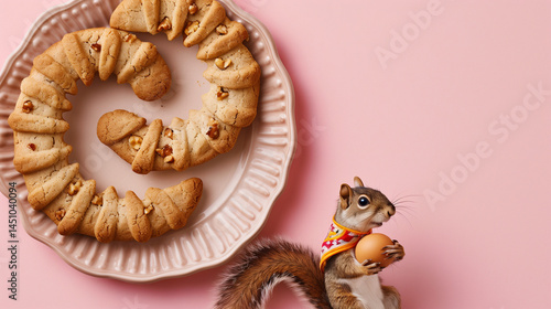 Walnut Cookie with Folk-Scarf Squirrel – Futuristic 3D Food Art, Blue Glowing Crumbs Tech Pattern | Balkan Dessert Greeting Card Design | VIP Pack Mockup Ready | Trending Now | Tourism Advertising Age