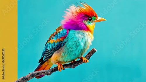 Experience the colorful world of a beautiful bird perched on a branch. This video showcases the vivid hues and details of nature. A true delight for all viewers. AI