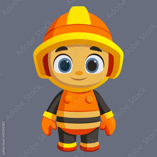 Firefighter Cartoon Character : A vibrant cartoon character, the embodiment of bravery and heroism, stands in full firefighter attire, showcasing the charm and courage of a professional.