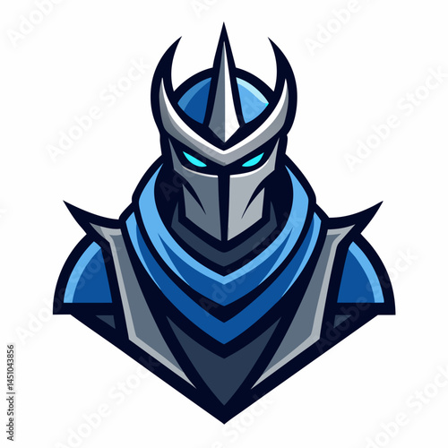 Mysterious Warrior: A striking close-up of a stoic warrior, clad in sleek, stylized armor and a distinctive helmet, embodying strength and readiness for combat.