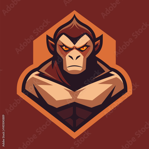 Primate Power: An illustration of a strong, determined ape, symbolizing strength and resolve, in a modern artistic expression, commanding attention with its confident presence.