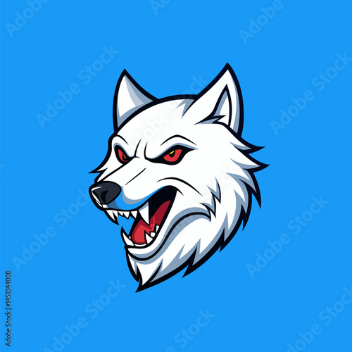 Fierce Wolf Head with Red Eyes: An illustration of a fierce wolf's head with piercing red eyes and an open mouth, conveying power and wild spirit.
