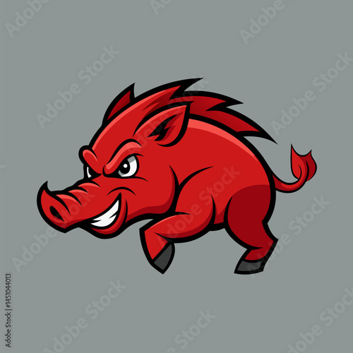 Enraged Boar Illustration: A fiercely determined red boar with an angry expression charges forward with intense focus and power.