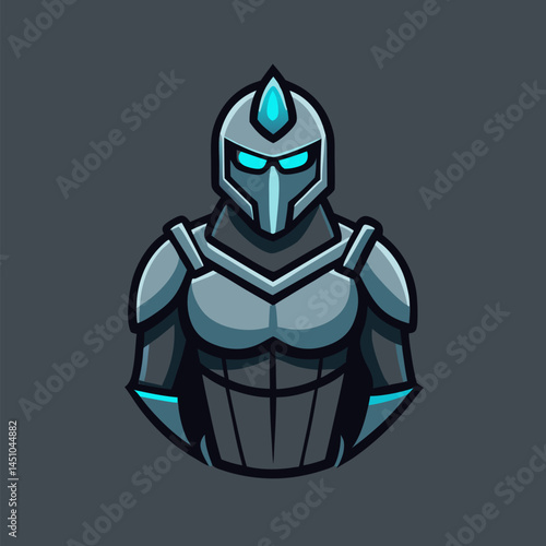 Mysterious Guardian: A sleek, stoic warrior stands, clad in futuristic, glowing armor, emanating an aura of power and protection, exuding an element of mystery.