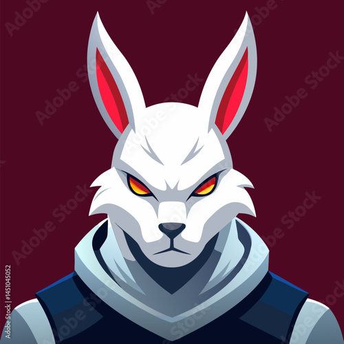 Intense Gaze: A digitally crafted, stylized portrait of a fierce rabbit, with an imposing gaze.