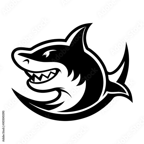 Shark Logo Design: An aggressive shark silhouette, perfectly capturing the predatory essence of the animal, with a sharp jawline and a strong fin.