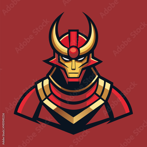 Samurai Warrior Emblem: The stoic Samurai warrior stands as a symbol of power and honor, with the sharp lines and bold colors of his armor set against a rich backdrop.