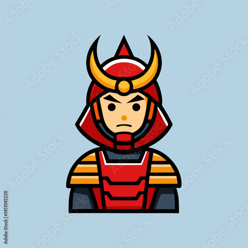Warrior Spirit: A stylized illustration captures the essence of a stoic warrior, clad in traditional battle armor and helmet, embodying strength and resilience.