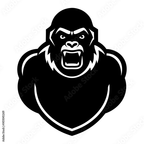 Ferocious Silhouette: A striking, silhouette of a powerful gorilla with open mouth and fierce look. An embodiment of strength, dominance, and raw power.