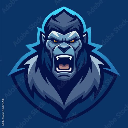Roaring Gorilla Mascot: A stylized illustration of a powerful gorilla mascot, emanating strength and fierceness, ready to energize any project or team.