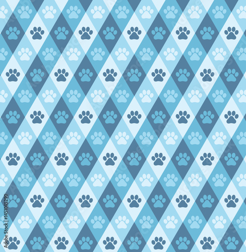 Paw Print Plaid Pattern - Blue