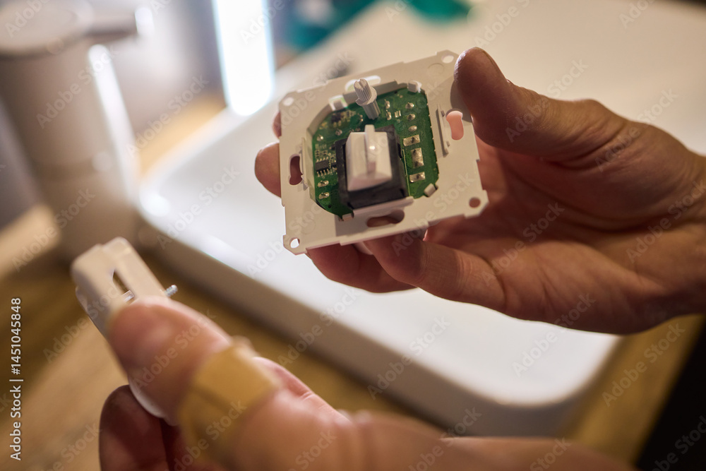 Disassembled Smart Device Displaying Its Circuit Board Alongside Various Components