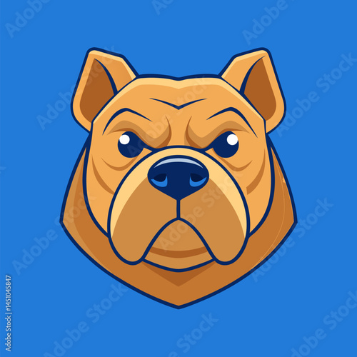 Loyal companion's gaze: Witness the bold gaze of a pitbull, its head centered and facing forward, conveying a sense of loyalty and strength, all against a vivid, blue backdrop. 