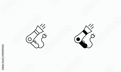 Hair Dryer icons set Line and Glyph black vector icon stock illustration