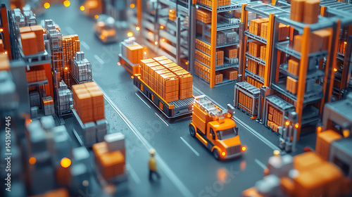 Urban logistics network, automated warehouse, modern shipping