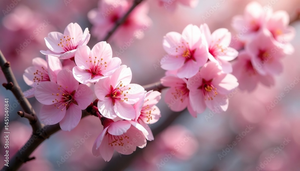 Obraz premium Delicate pink cherry blossoms, full bloom, intricate branches , springtime, design