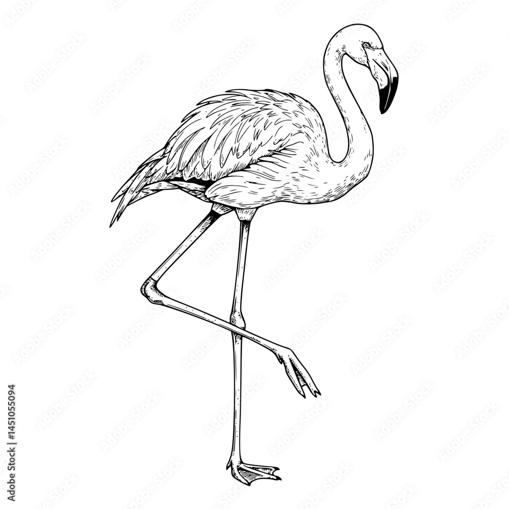 Fototapeta premium Flamingo standing gracefully Simple Vector Outline in minimalistic black and white design