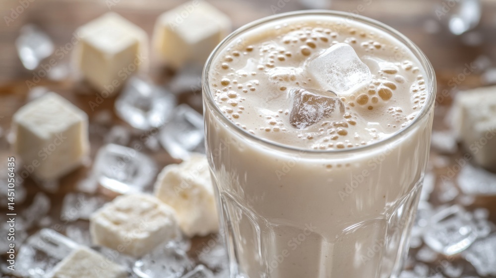 Glass of Protein Shake with Ice Cubes Glass of Protein Shake with Ice Cubes